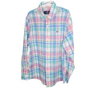 Vineyard Vines Kids 100% Cotton Plaid Long Sleeve Button Front Shirt Size Small